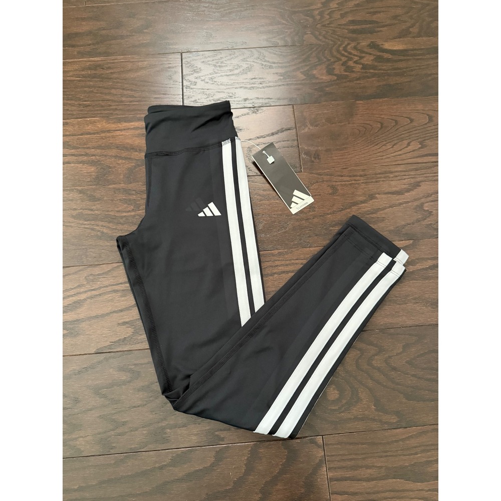 Adidas Girls Full Length 3S Tights Black White Stripes Leggings JK9160 Size M 10